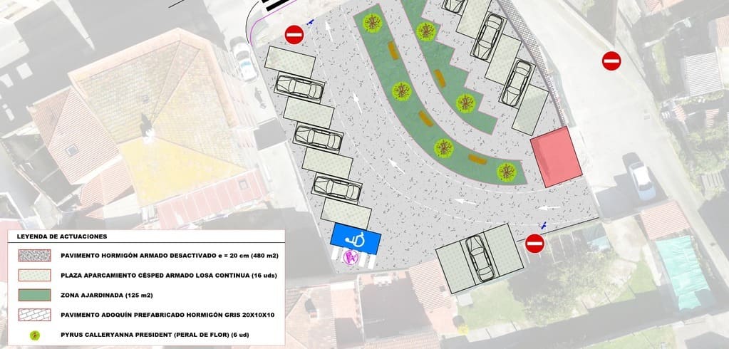 Zona verde, árbores, espazos de estacionamento e mobiliario urbano así será a nova praza de Cantodarea